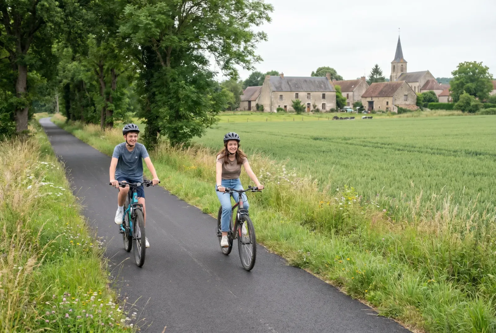 Sur la voie verte, aux abords de Feucherolles — les mobilités douces au quotidien.